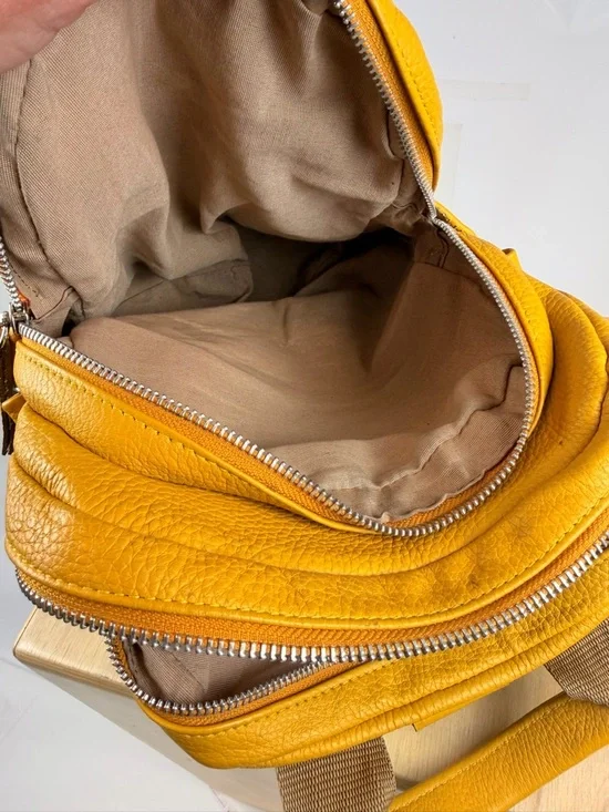 Mustard Yellow Leather Mini Backpack Convertible Crossbody Bag - Picture 4 of 9